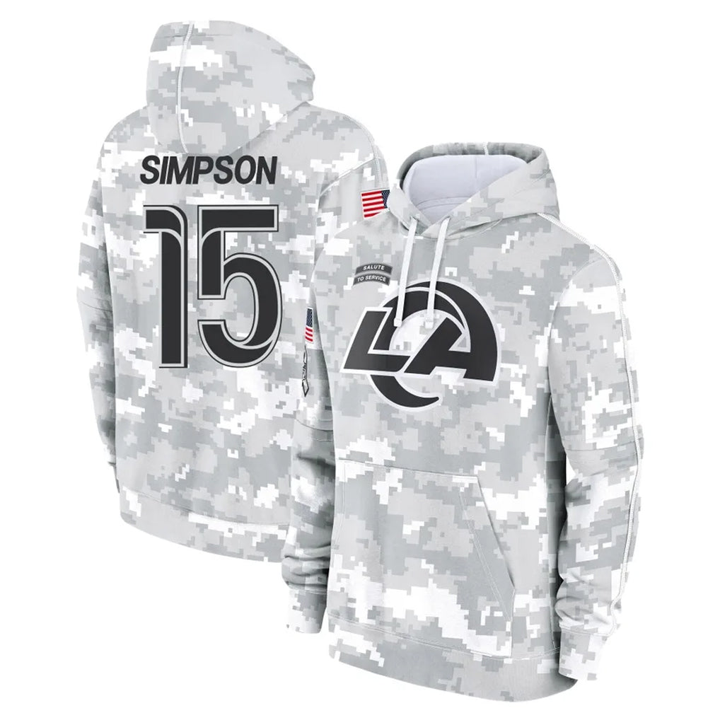 Parkc LA.Rams #15 Ty Simpson Player Arctic Camo Salute to Service Hoodies Limited Game Stitched Jerseys