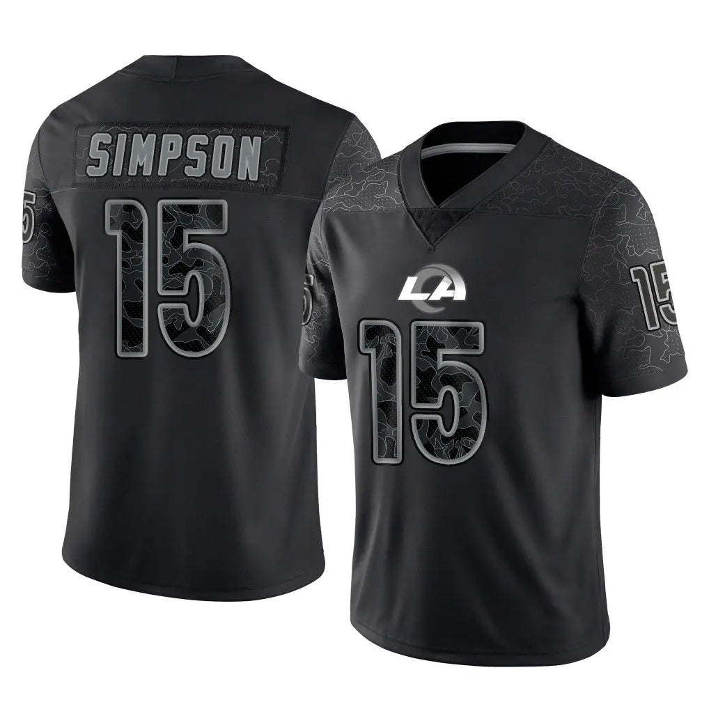 Parkc LA.Rams #15 Ty Simpson Player Black Limited Reflective Home Game Stitched Jerseys