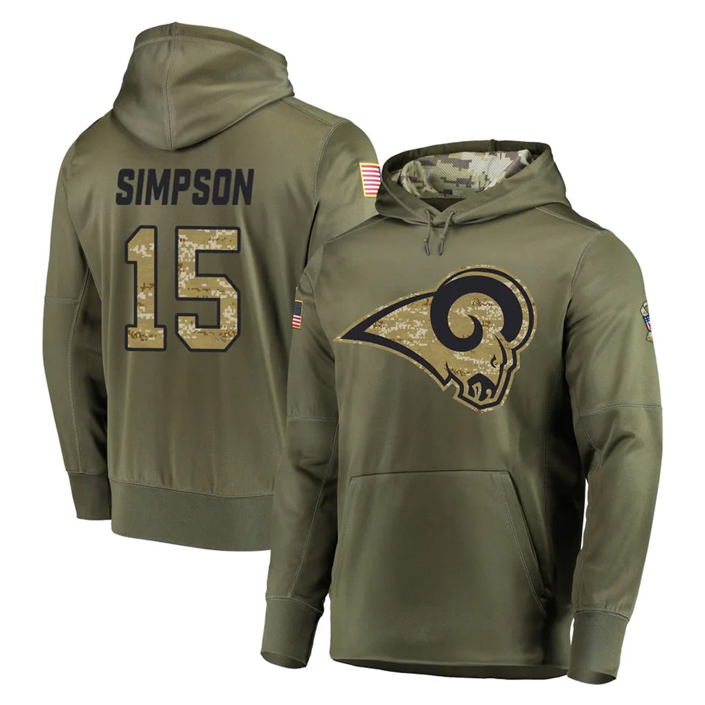 Parkc LA.Rams #15 Ty Simpson Player Olive Salute to Service Pullover Hoodies Home Game Stitched Jerseys