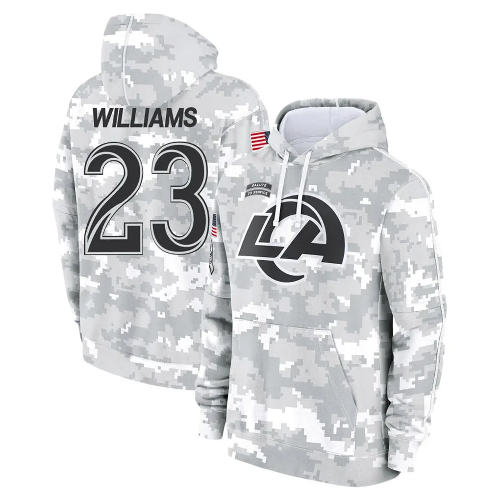 Parkc LA.Rams #23 Kyren Williams Player Arctic Camo Salute to Service Hoodies Limited Game Stitched Jerseys
