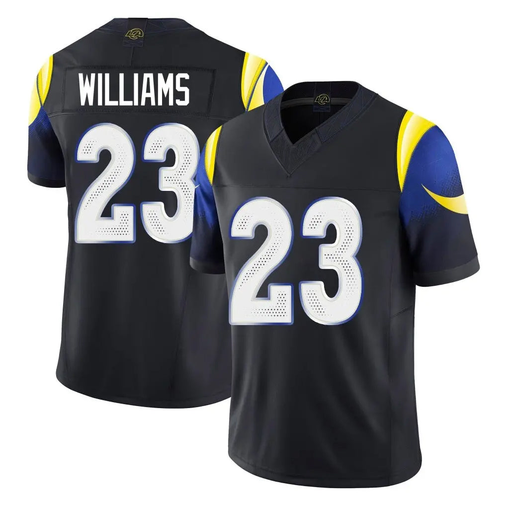 Parkc LA.Rams #23 Kyren Williams Player Black Midnight Rivalries Collection Limited Home Game Stitched Jerseys