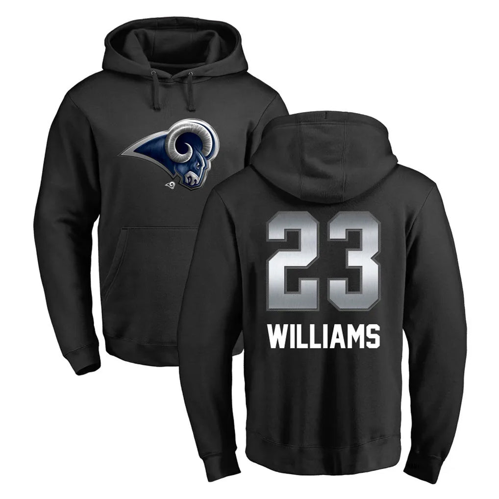 Parkc LA.Rams #23 Kyren Williams Player Black Pullover Hoodie Limited Game Stitched Jerseys