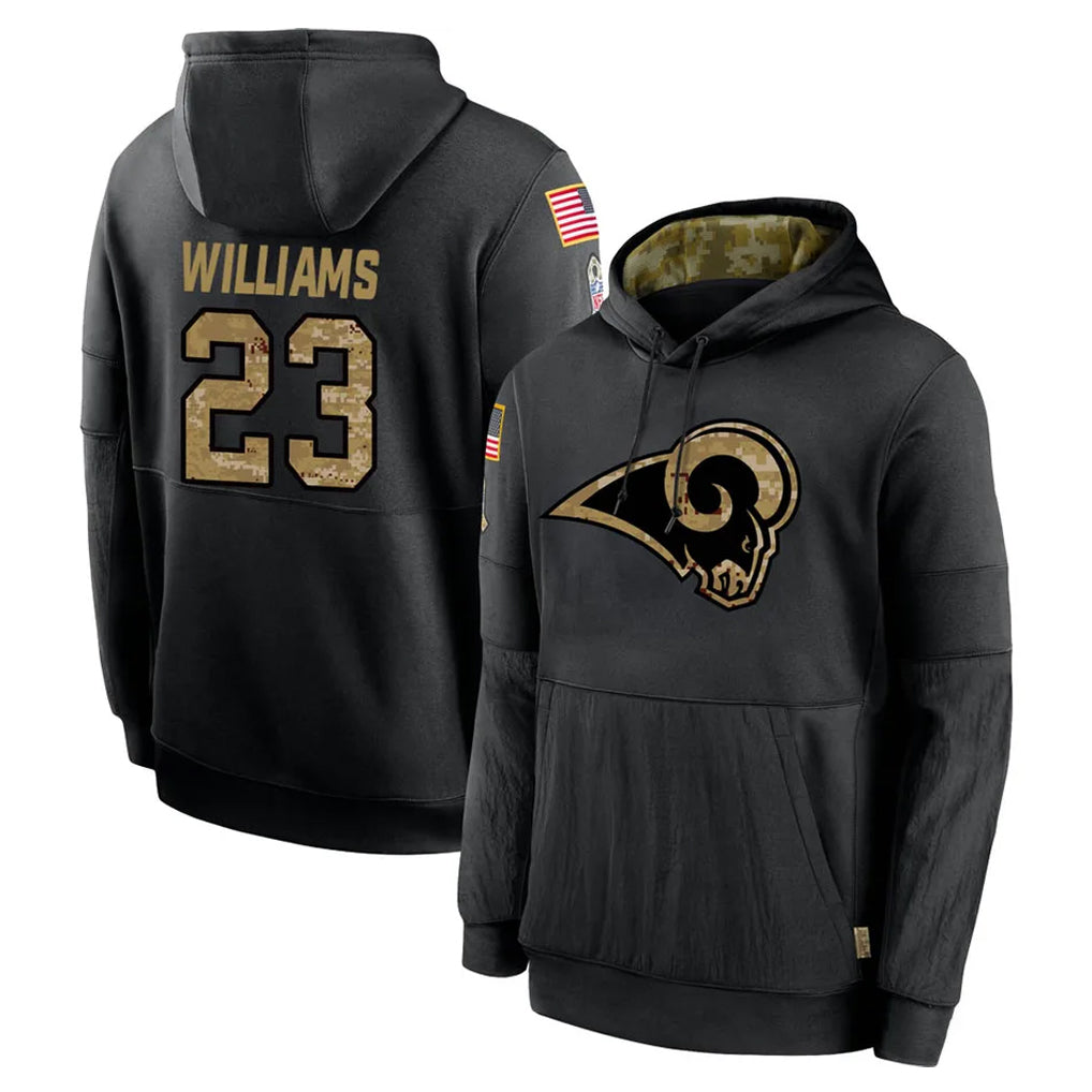 Parkc LA.Rams #23 Kyren Williams Player Black Salute to Service Hoodies Limited Game Stitched Jerseys