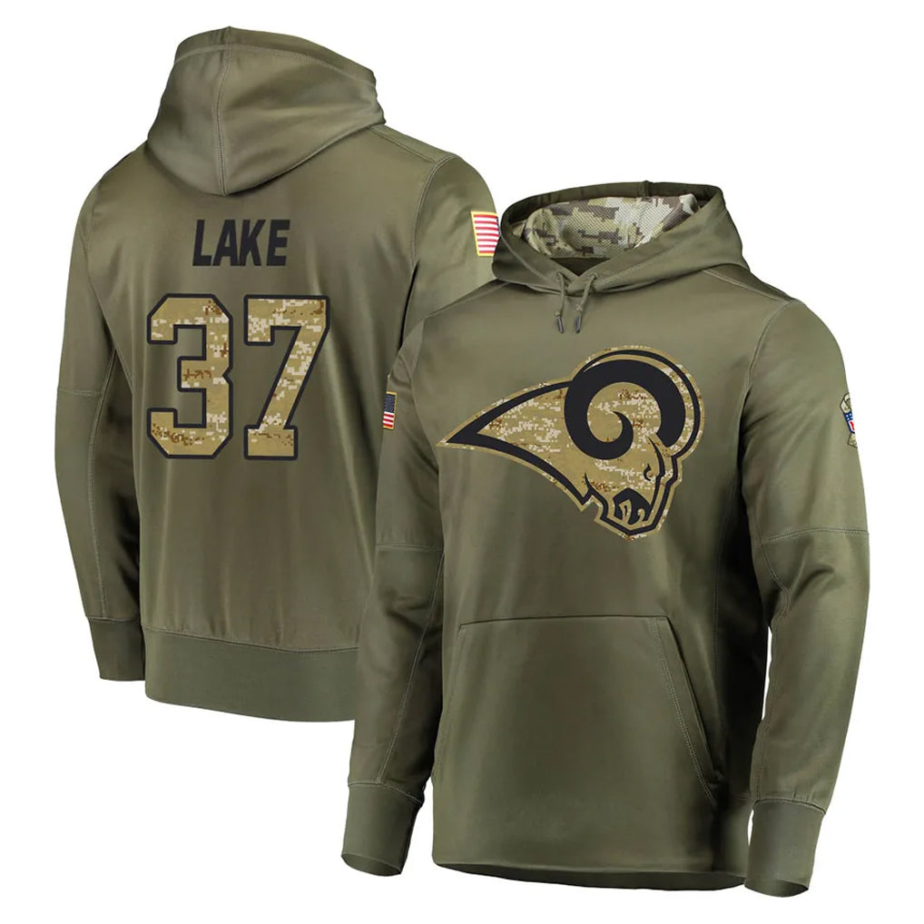 Parkc LA.Rams #37 Quentin Lake Player Olive Salute to Service Pullover Hoodies Home Game Stitched Jerseys