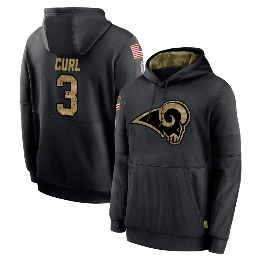Parkc LA.Rams #3 Kam Curl Player Black Salute to Service Hoodies Limited Game Stitched Jerseys