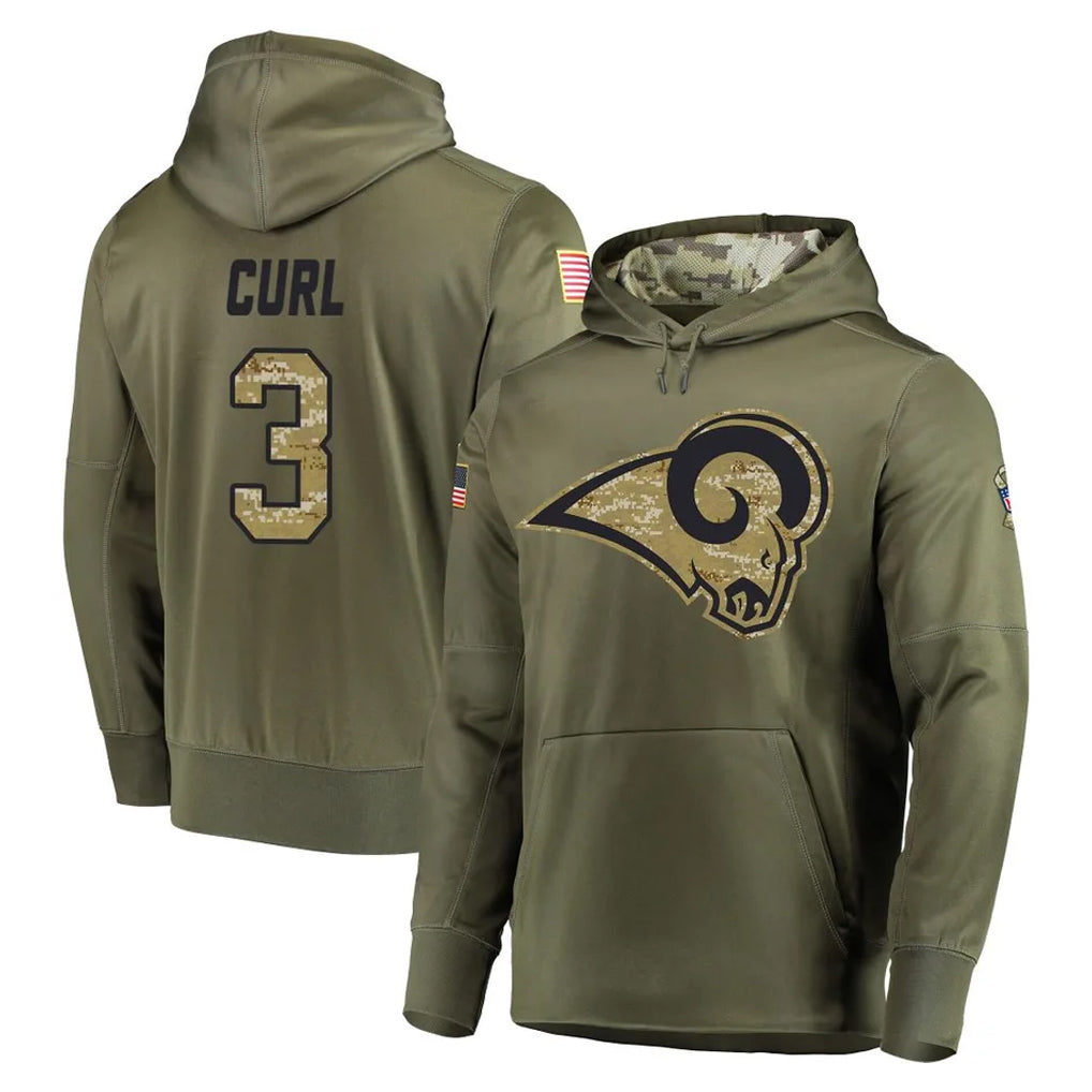 Parkc LA.Rams #3 Kam Curl Player Olive Salute to Service Pullover Hoodies Home Game Stitched Jerseys