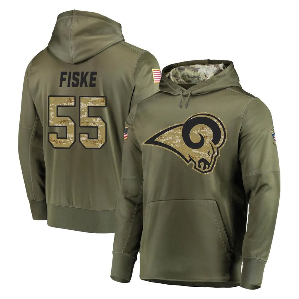 Parkc LA.Rams #55 Braden Fiske Player Olive Salute to Service Pullover Hoodies Home Game Stitched Jerseys