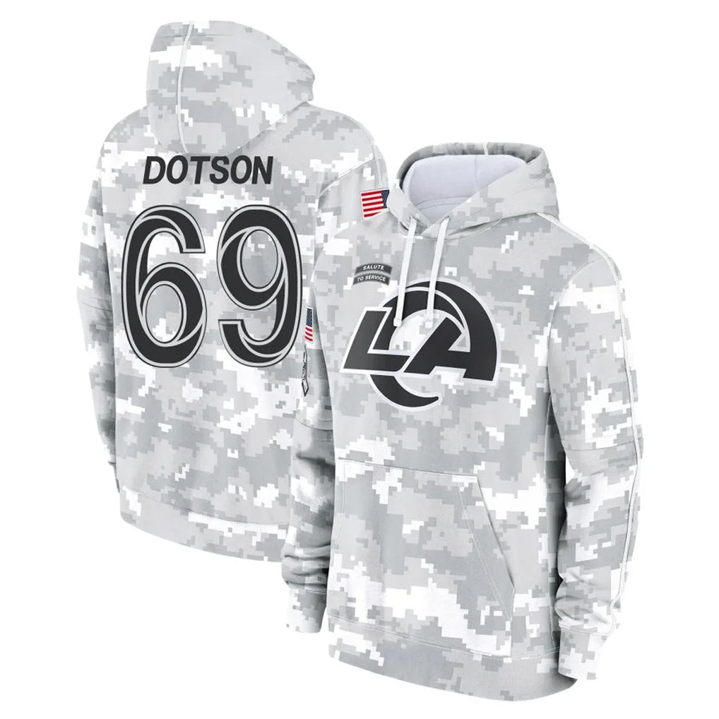 Parkc LA.Rams #69 Kevin Dotson Player Arctic Camo Salute to Service Hoodies Limited Game Stitched Jerseys