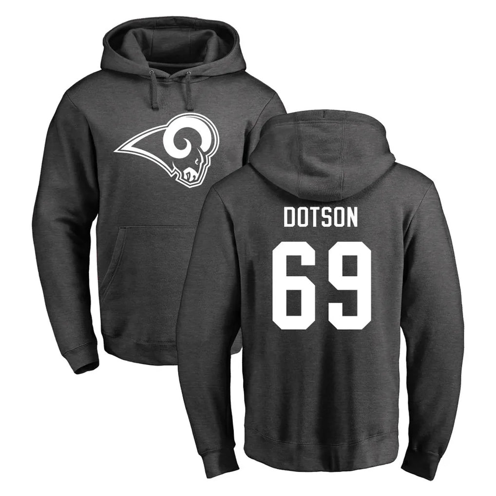 Parkc LA.Rams #69 Kevin Dotson Player Gray Pullover Hoodie Limited Game Stitched Jerseys