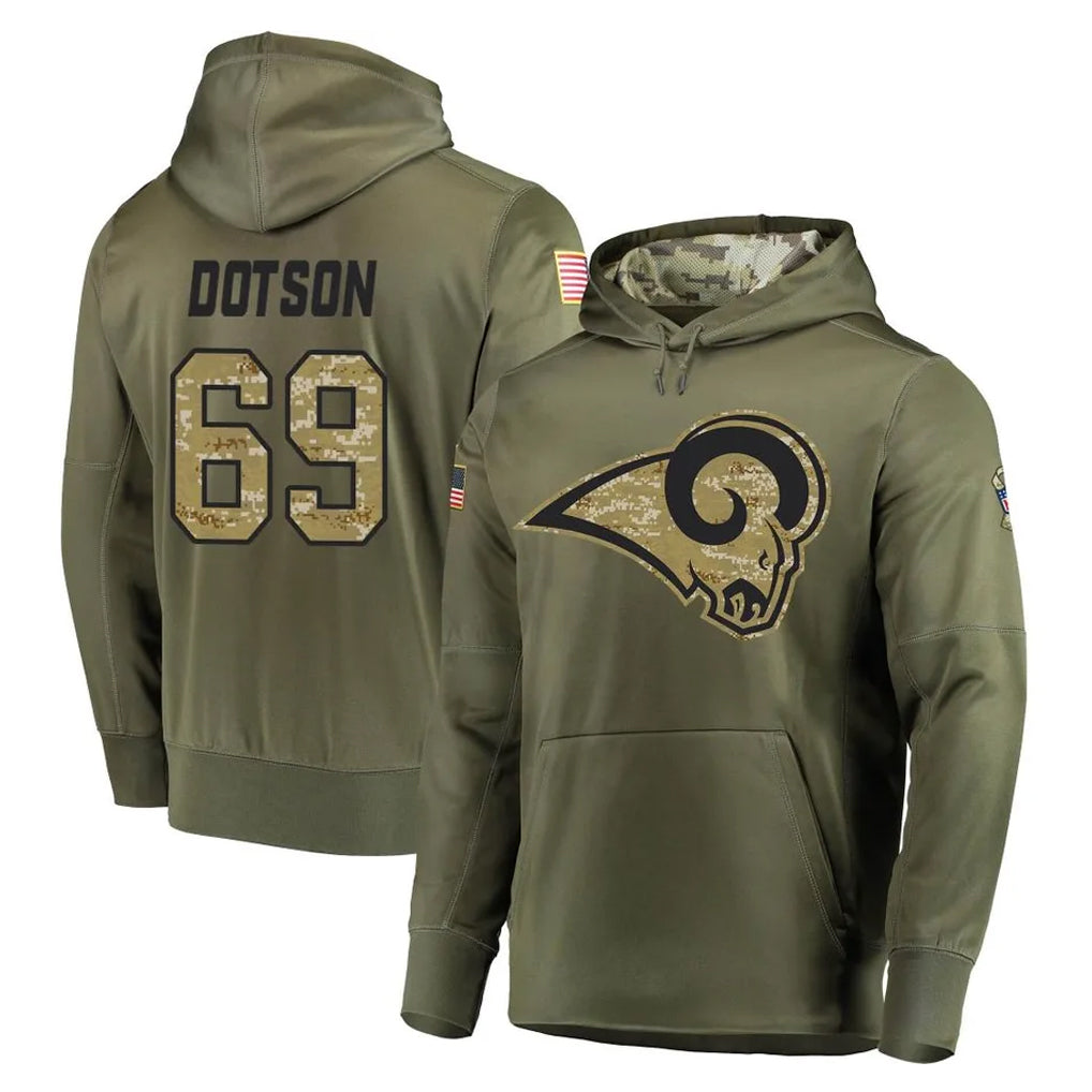 Parkc LA.Rams #69 Kevin Dotson Player Olive Salute to Service Pullover Hoodies Home Game Stitched Jerseys
