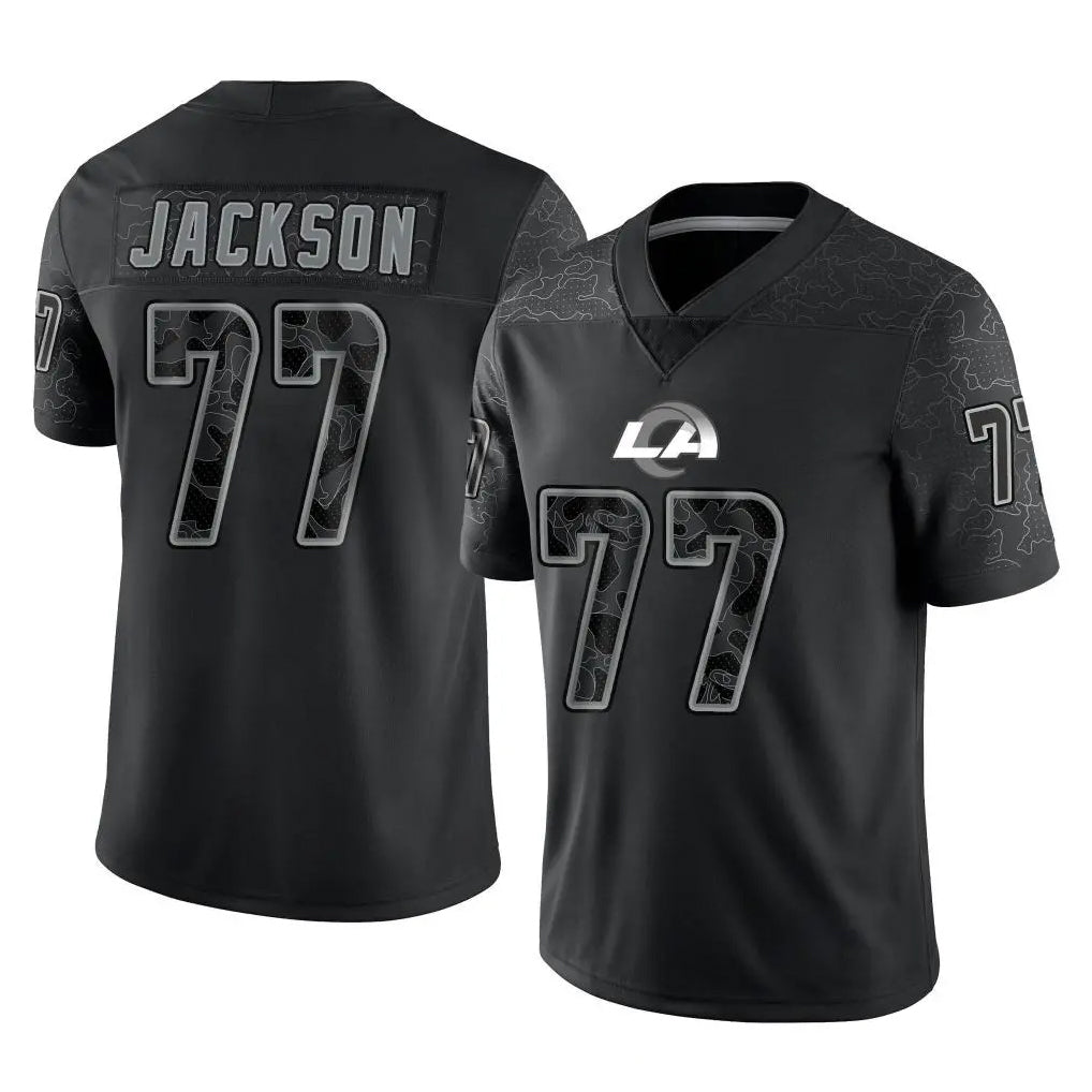 Parkc LA.Rams #77 Alaric Jackson Player Black Limited Reflective Home Game Stitched Jerseys