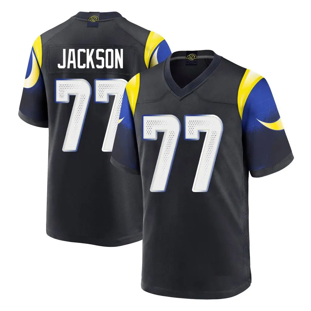 Parkc LA.Rams #77 Alaric Jackson Player Black Midnight Rivalries Collection Home Game Stitched Jerseys