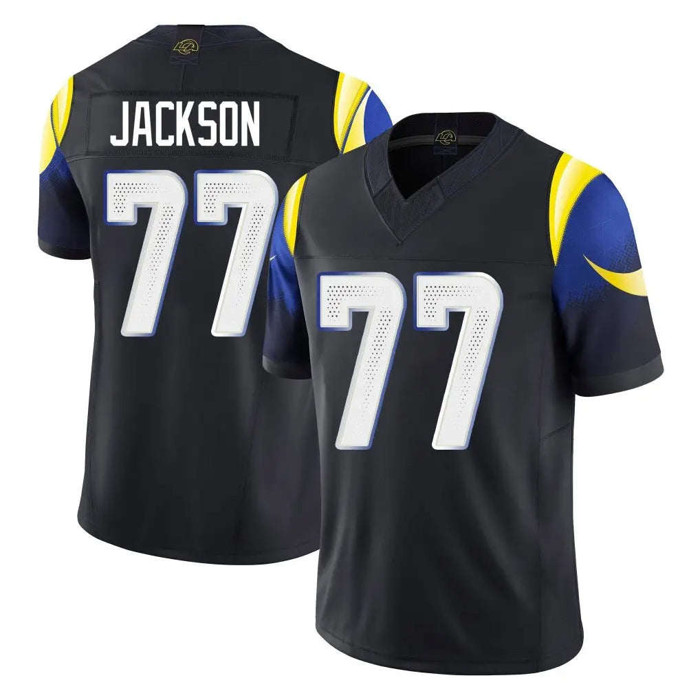 Parkc LA.Rams #77 Alaric Jackson Player Black Midnight Rivalries Collection Limited Home Game Stitched Jerseys