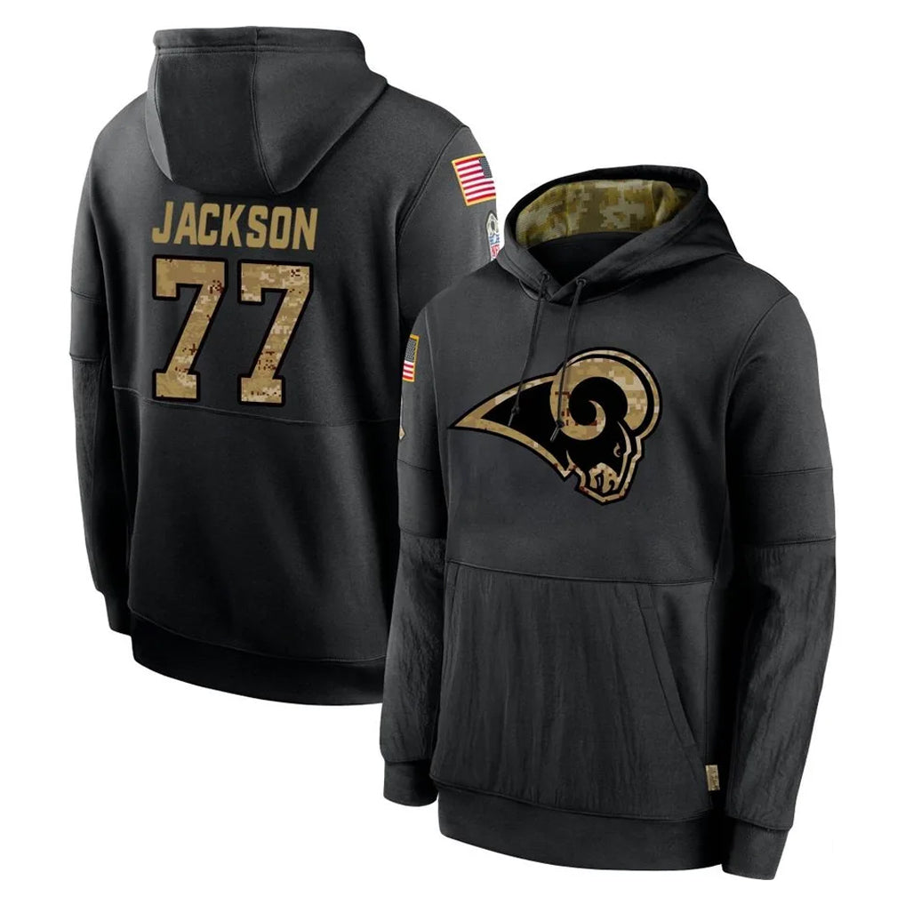 Parkc LA.Rams #77 Alaric Jackson Player Black Salute to Service Hoodies Limited Game Stitched Jerseys