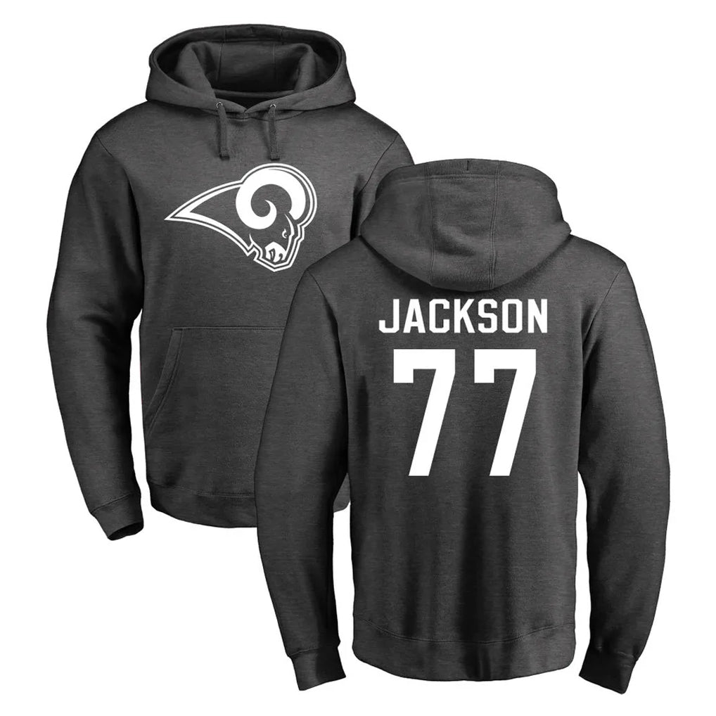 Parkc LA.Rams #77 Alaric Jackson Player Gray Pullover Hoodie Limited Game Stitched Jerseys