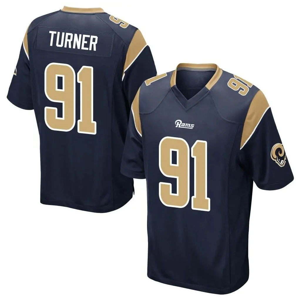 Parkc LA.Rams #91 Kobie Turner Player Navy Home Game Stitched Jerseys