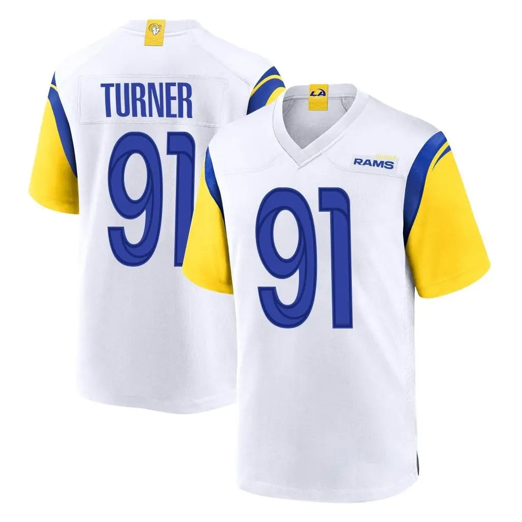 Parkc LA.Rams #91 Kobie Turner Player White Home Game Stitched Jerseys