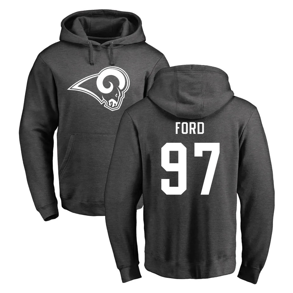 Parkc LA.Rams #97 Poona Ford Player Gray Pullover Hoodie Limited Game Stitched Jerseys