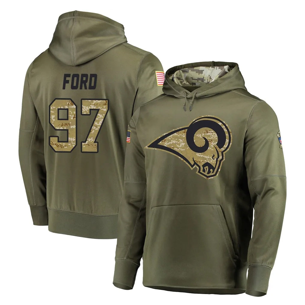 Parkc LA.Rams #97 Poona Ford Player Olive Salute to Service Pullover Hoodies Home Game Stitched Jerseys