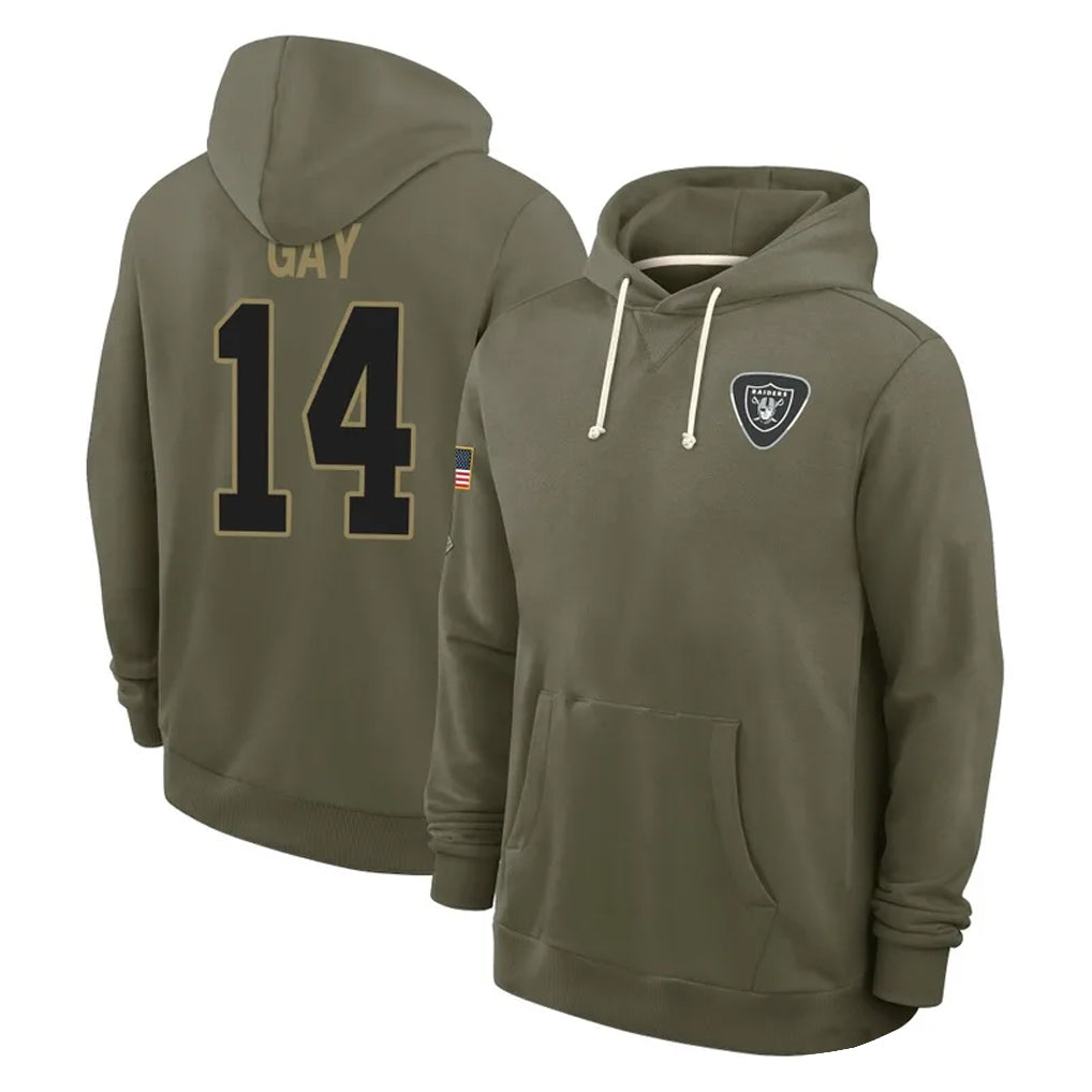 Parkc LV.Raiders #14 Matt Gay Player Olive Salute to Service Pullover Hoodies Limited Stitched Jerseys