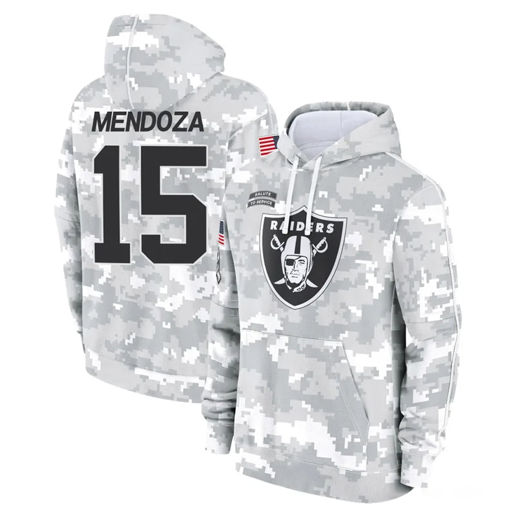 Parkc LV.Raiders #15 Fernando Mendoza Player Arctic Camo Salute to Service Hoodies Limited Game Stitched Jerseys