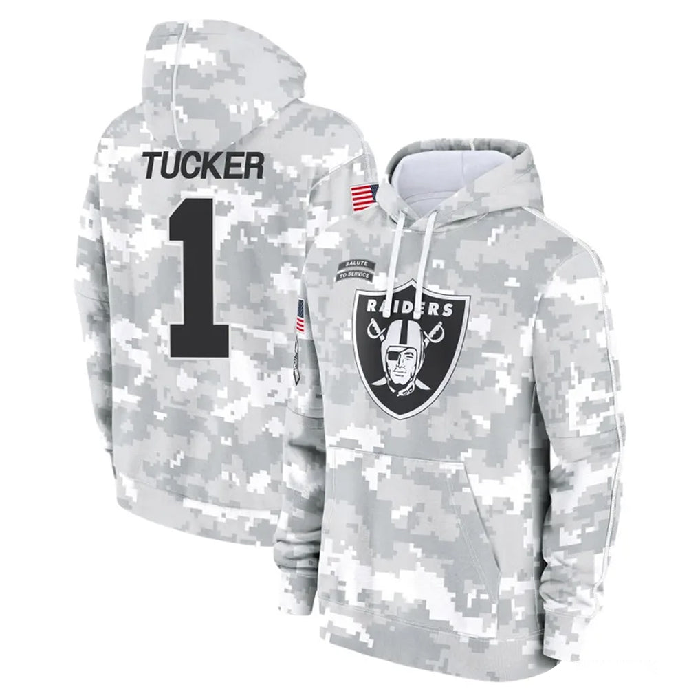 Parkc LV.Raiders #1 Tre Tucker Player Arctic Camo Salute to Service Hoodies Limited Game Stitched Jerseys