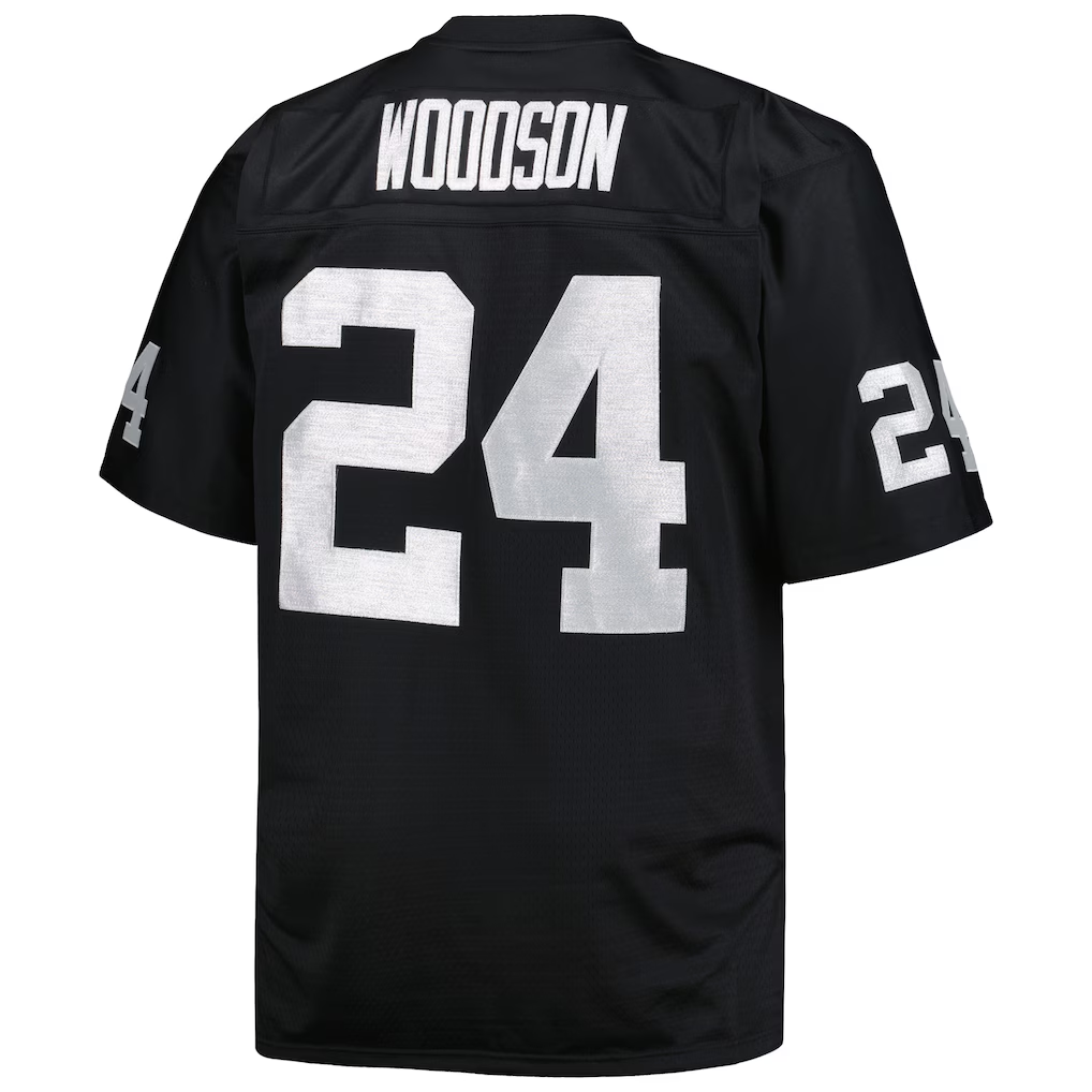 Parkc LV.Raiders #24 Charles Woodson Mitchell & Ness Black Big & Tall 1998 Retired Player Replica Jersey