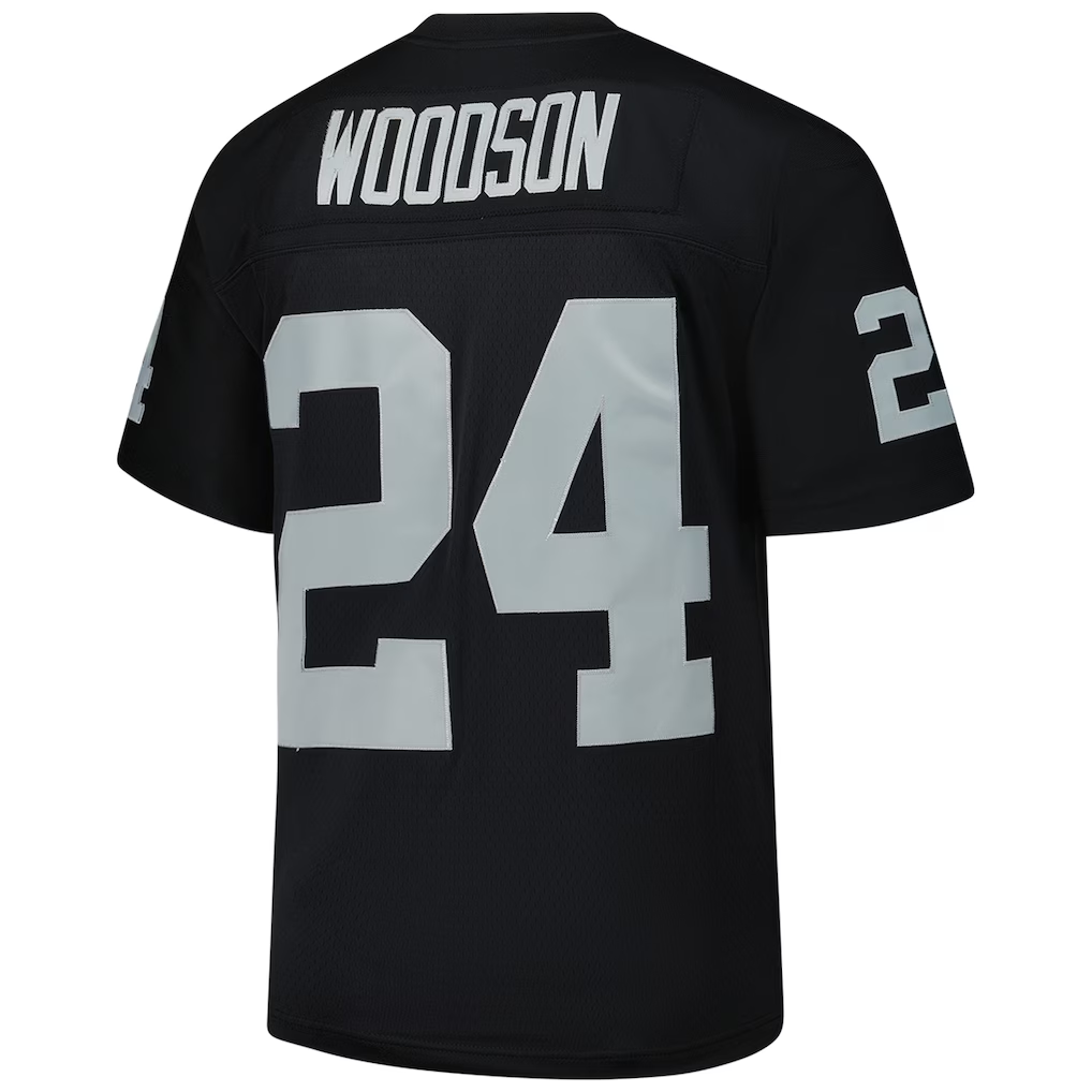 Parkc LV.Raiders #24 Charles Woodson Mitchell & Ness Black Legacy Replica Jersey Stitched Puhic