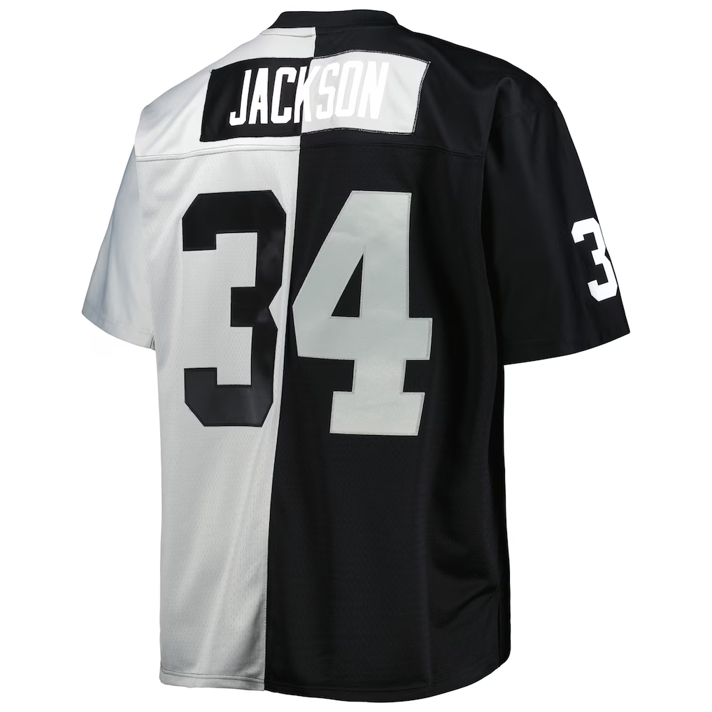 Parkc LV.Raiders #34 Bo Jackson Mitchell & Ness BlackSilver Big & Tall Split Legacy Retired Player Replica Jersey