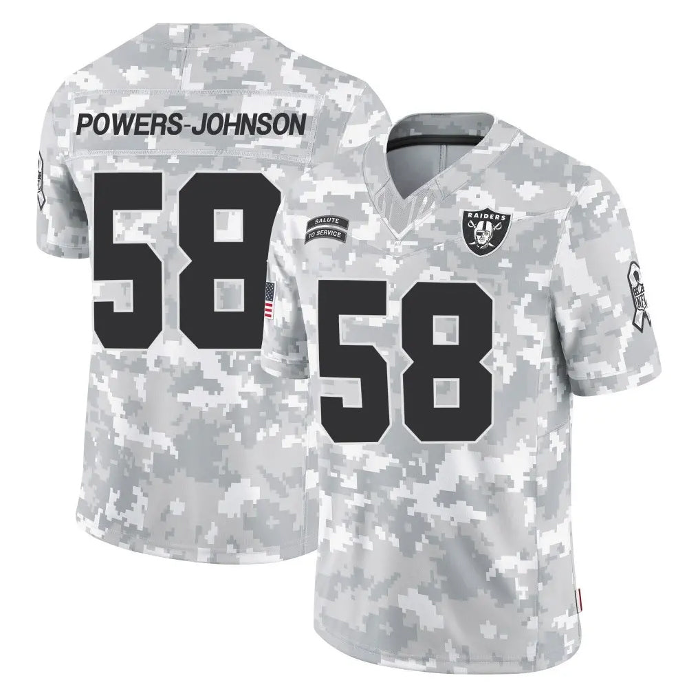Parkc LV.Raiders #58 Jackson Powers-Johnson Player Arctic Camo Salute To Service Limited Game Stitched Jerseys