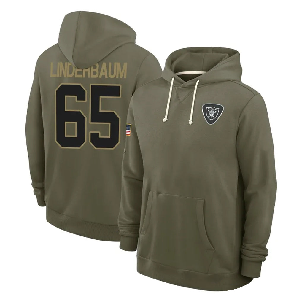 Parkc LV.Raiders #65 Tyler Linderbaum Player Olive Salute to Service Pullover Hoodies Limited Stitched Jerseys