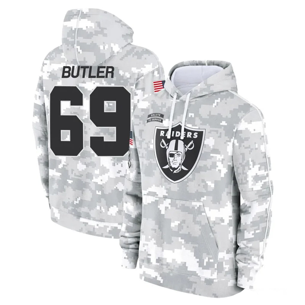 Parkc LV.Raiders #69 Adam Butler Player Arctic Camo Salute to Service Hoodies Limited Game Stitched Jerseys