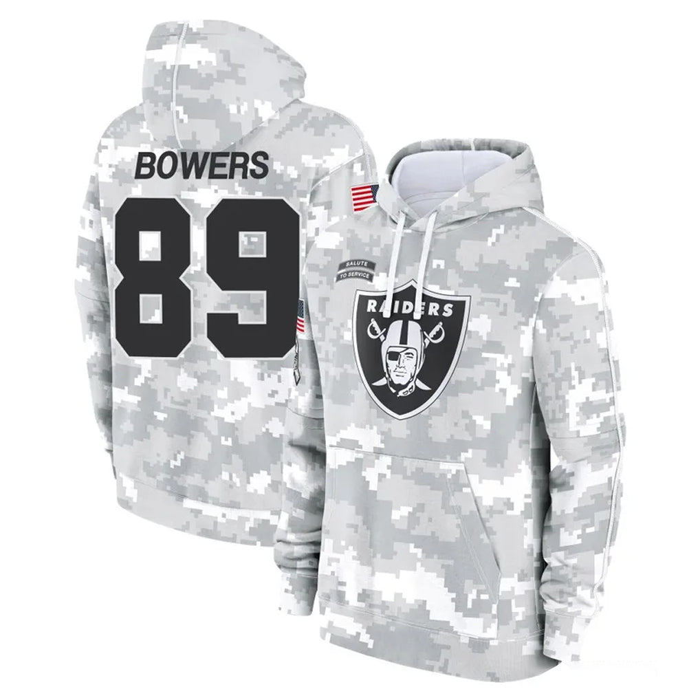Parkc LV.Raiders #89 Brock Bowers Player Arctic Camo Salute to Service Hoodies Limited Game Stitched Jerseys