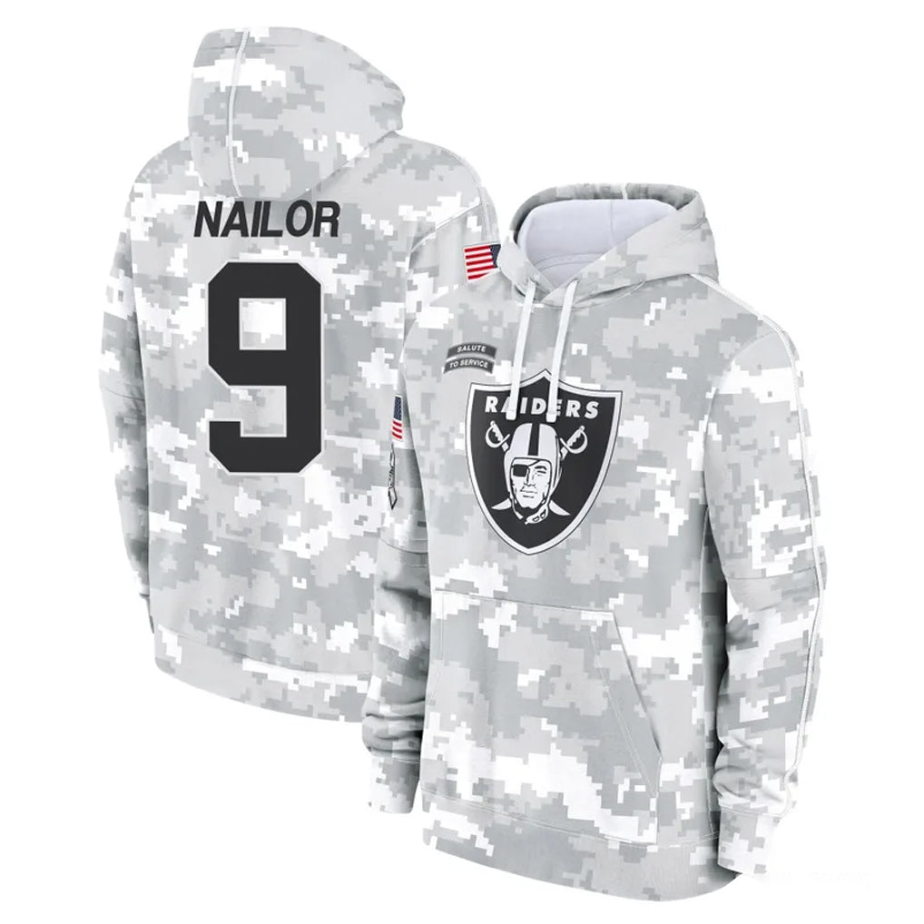 Parkc LV.Raiders #9 Jalen Nailor Player Arctic Camo Salute to Service Hoodies Limited Game Stitched Jerseys