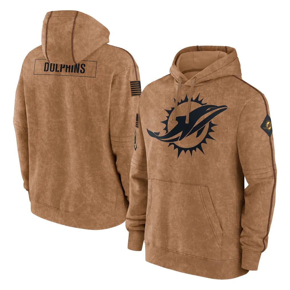 Parkc M.Dolphins Brown Salute to Service Hoodies Limited Game Blank Player Stitched Jerseys
