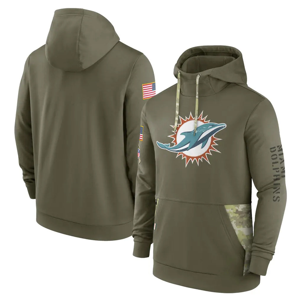 Parkc M.Dolphins Olive Salute to Service Pullover Hoodies Home Game Blank Player Stitched Jerseys