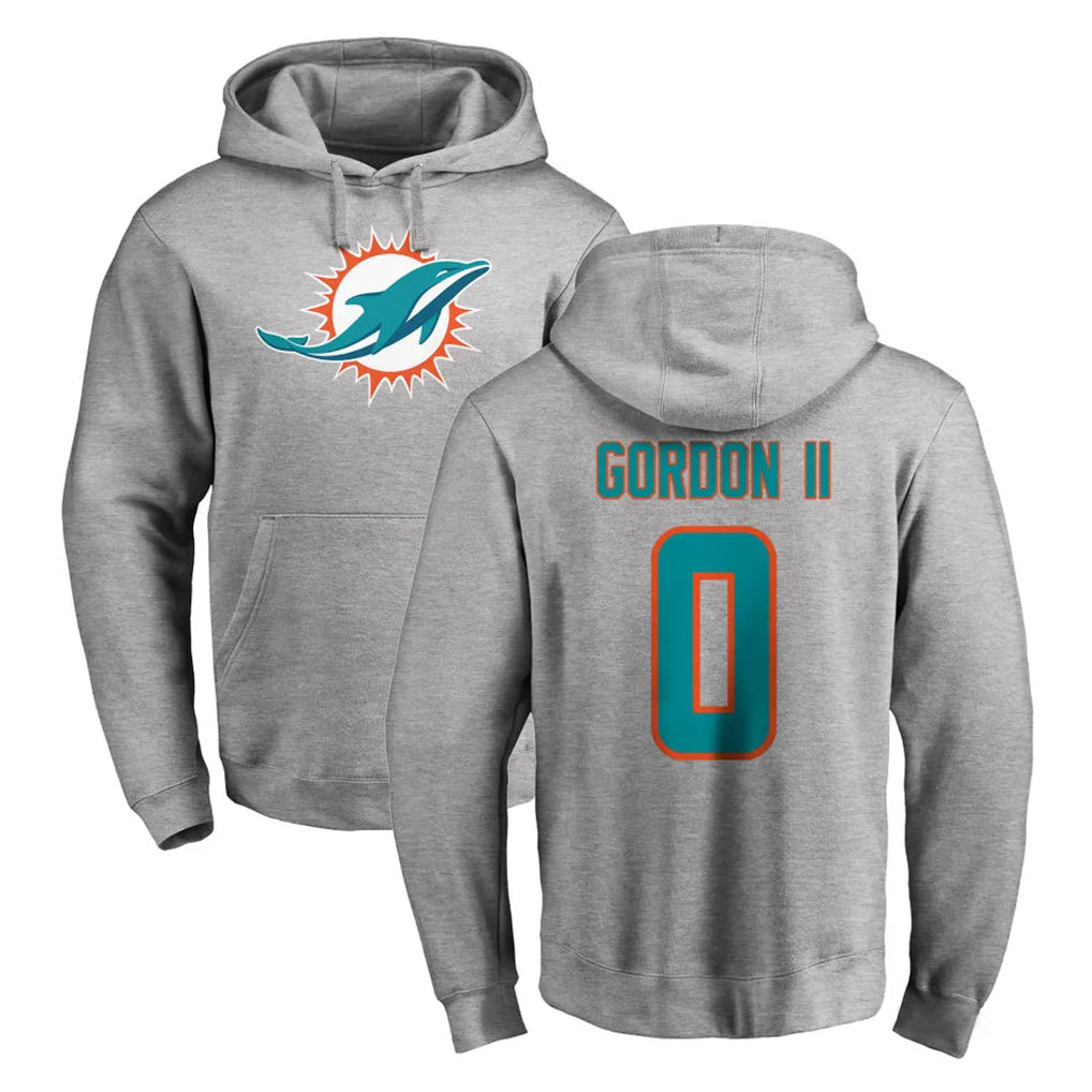 Parkc M.Dolphins #0 Ollie Gordon II Player Gray LOGO Pullover Hoodies Limited Stitched Jerseys