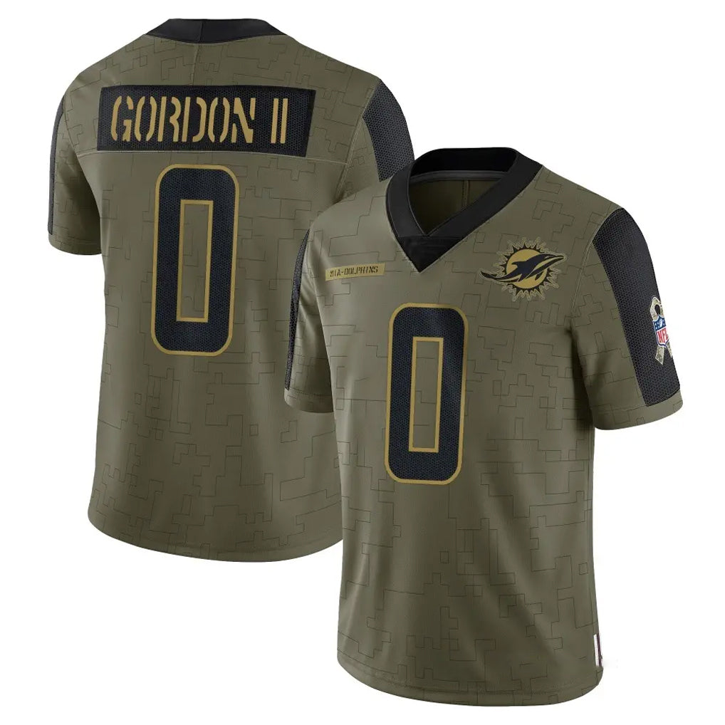 Parkc M.Dolphins #0 Ollie Gordon II Player Olive Salute To Service Limited Game Stitched Jerseys