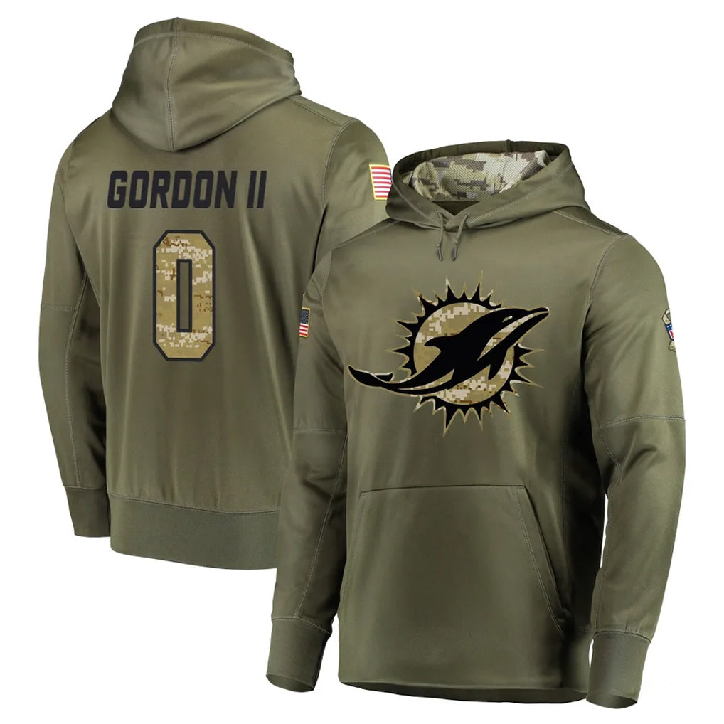 Parkc M.Dolphins #0 Ollie Gordon II Player Olive Salute to Service Pullover Hoodies Home Game Stitched Jerseys