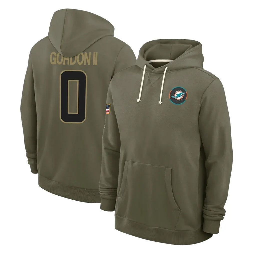 Parkc M.Dolphins #0 Ollie Gordon II Player Olive Salute to Service Pullover Hoodies Limited Stitched Jerseys