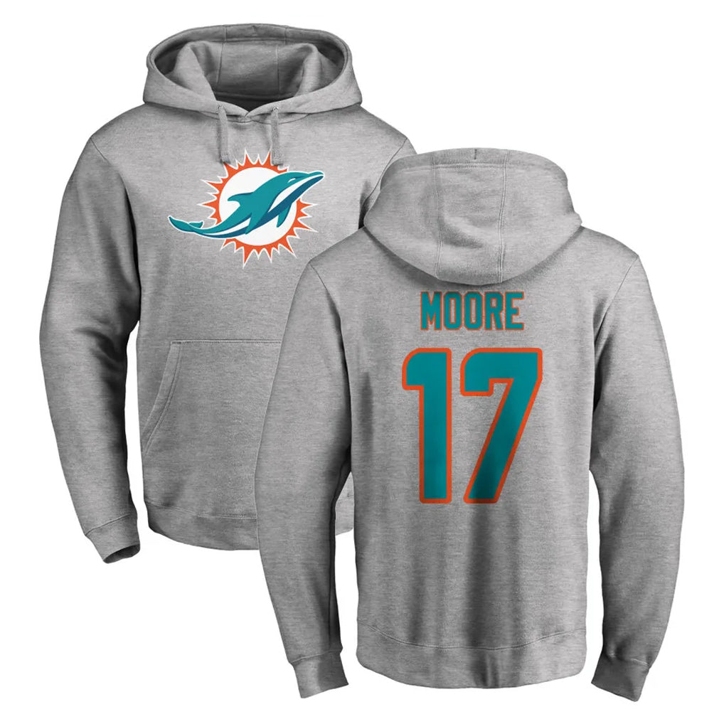Parkc M.Dolphins #17 Trey Moore Player Gray LOGO Pullover Hoodies Limited Stitched Jerseys