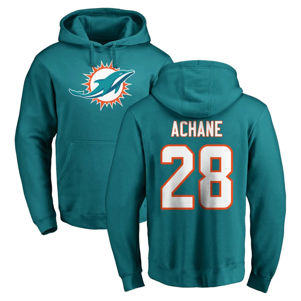 Parkc M.Dolphins #28 De'Von Achane Player Aqua LOGO Pullover Hoodies Limited Stitched Jerseys
