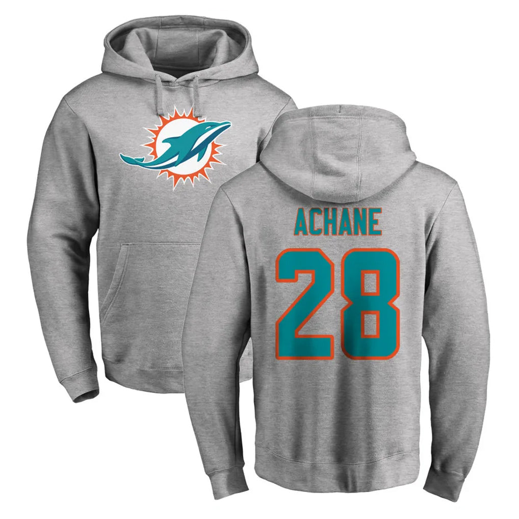Parkc M.Dolphins #28 De'Von Achane Player Gray LOGO Pullover Hoodies Limited Stitched Jerseys