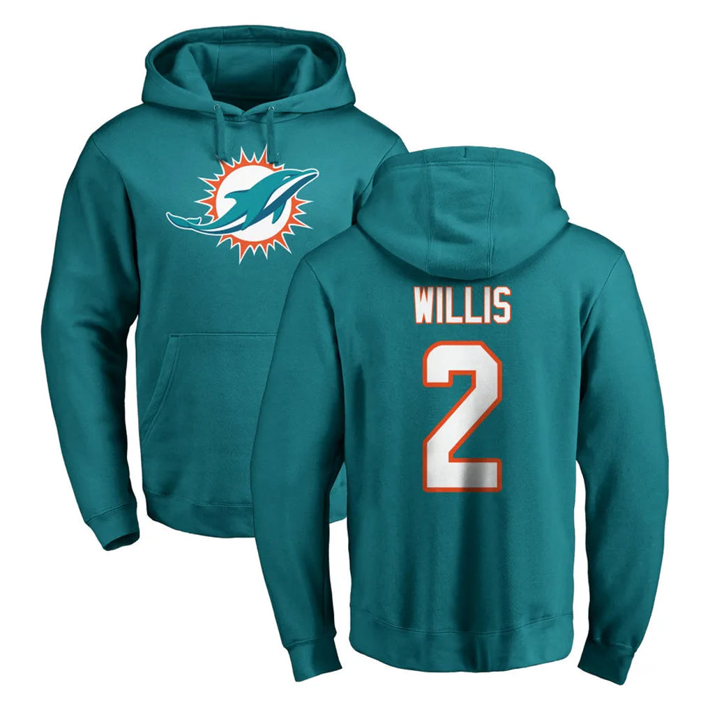 Parkc M.Dolphins #2 Malik Willis Player Aqua LOGO Pullover Hoodies Limited Stitched Jerseys