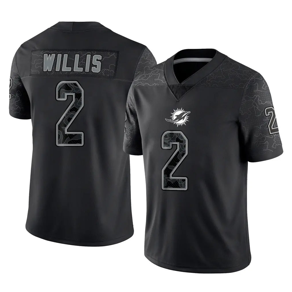 Parkc M.Dolphins #2 Malik Willis Player Black Reflective Limited Game Stitched Jerseys