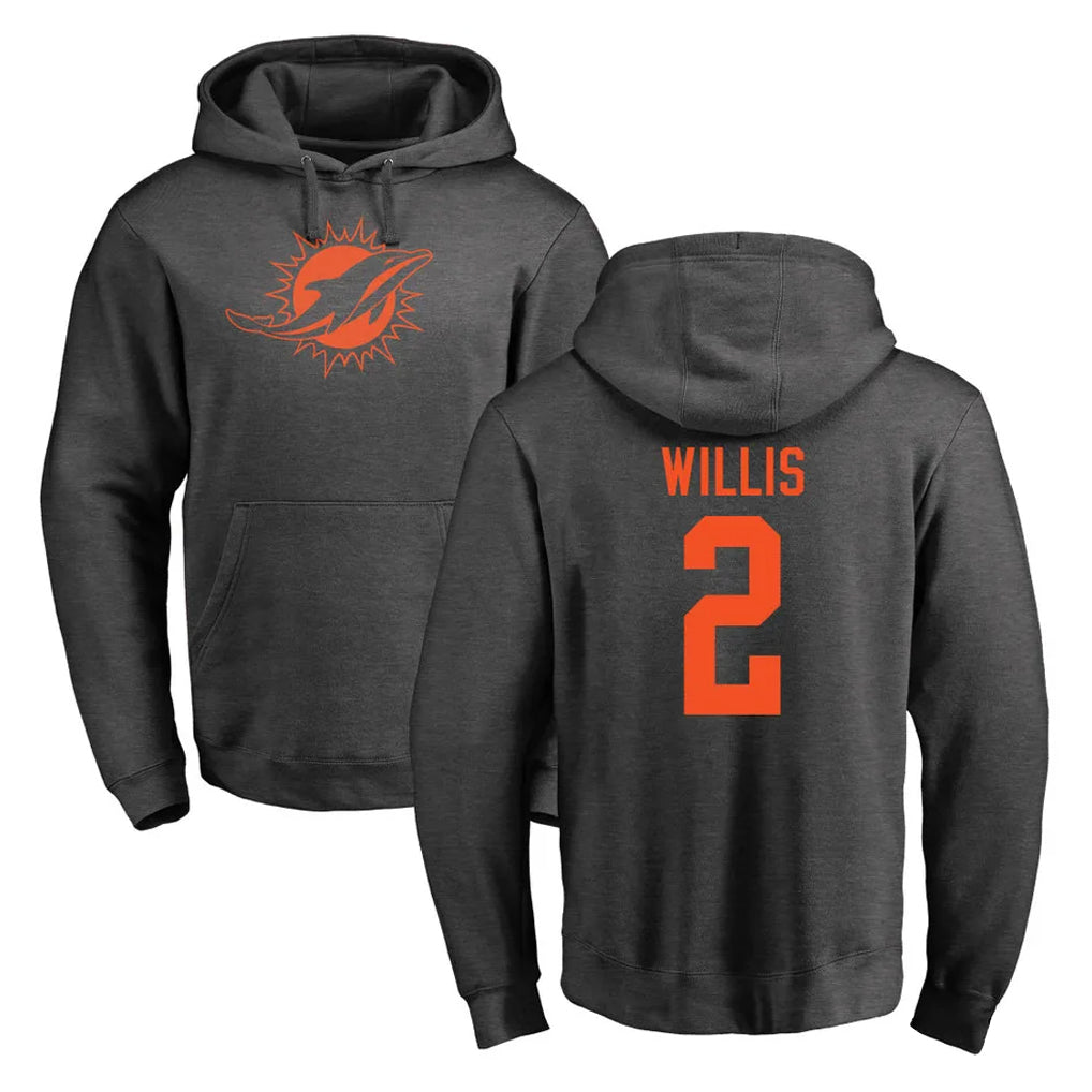 Parkc M.Dolphins #2 Malik Willis Player Darkgray Pullover Hoodies Limited Stitched Jerseys