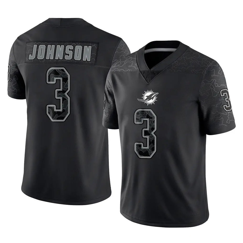 Parkc M.Dolphins #3 Chris Johnson Player Black Reflective Limited Game Stitched Jerseys