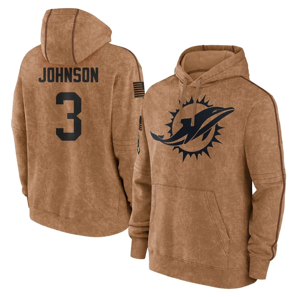 Parkc M.Dolphins #3 Chris Johnson Player Brown Salute to Service Hoodies Limited Game Stitched Jerseys