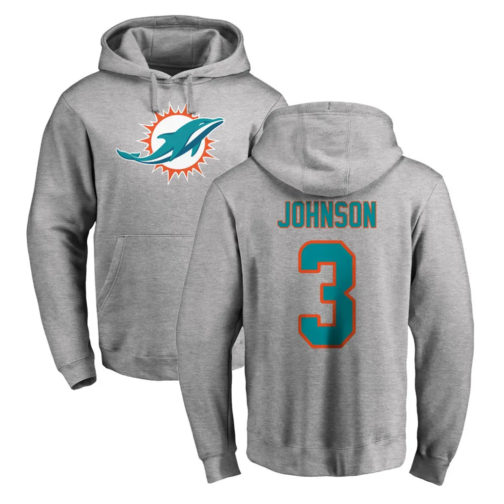 Parkc M.Dolphins #3 Chris Johnson Player Gray LOGO Pullover Hoodies Limited Stitched Jerseys
