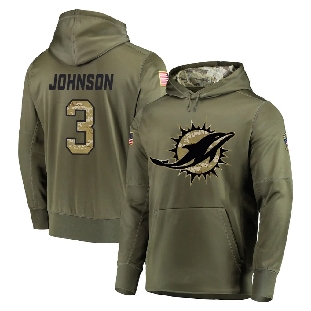 Parkc M.Dolphins #3 Chris Johnson Player Olive Salute to Service Pullover Hoodies Home Game Stitched Jerseys